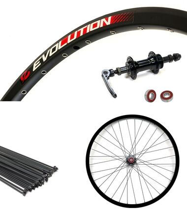 Колесо в сборе 26" заднее алюминиевая втулка WZ-A282RQB, V-Brake, на промподшипниках под трещетку, эксцентрик, черные спицы, пистонированый двустеночный обод EVOLUTION (AlexRims) УТ00020762