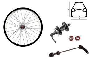 Колесо в сборе 27,5" переднее алюминиевая втулка WZ-A282FQD, дисковая (6 винтов) на промподшипниках под эксцентрик, черные спицы, двустеночный обод (УТ00021497)