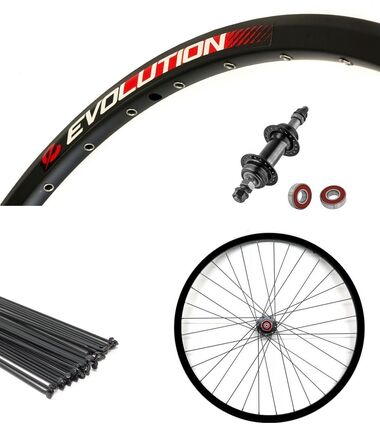 Колесо в сборе 26" заднее алюминиевая втулка WZ-A282RQ, V-Brake, на промподшипниках под трещетку, 3/8 (гайка), черные спицы, пистонированый двустеночный обод EVOLUTION (AlexRims) УТ00023385
