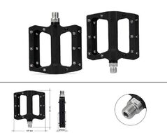 Педали платформенные (комплект 2 шт.) 9/16", 124x107x24 мм, ось CR-MO, нейлон, промподшипники, съемные шипы, Z-Plus (черный мат, MPEDON5BLACK)