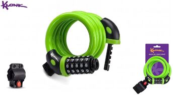 Замок противоугонный KLONK, 12×1200 мм, трос в пластик. оболочке, кодовый, KLK-13022, Green/Black