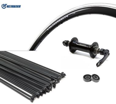 Колесо в сборе 700С" переднее, алюминиевая втулка SF-J14BQF на промподшипниках, эксцентрик 9 мм, черные спицы, двустеночный обод HOGGER (Weinmann) УТ00023383