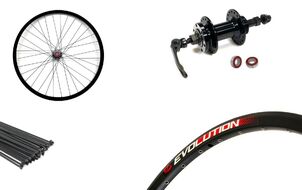 Колесо в сборе 26" заднее алюминиевая втулка WZ-A282RQB дисковая (6 винтов) на промподшипниках под трещотку 6/7 ск., эксцентрик, черные спицы, пистонированый двустеночный обод EVOLUTION (AlexRims) УТ00023557