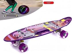 Скейтборд (пенниборд) PWS 23" Print "Picasso", с ручкой, LED светящиеся колеса, подвеска - Alu, ABEC-7 (фиолетовый) УТ00021574