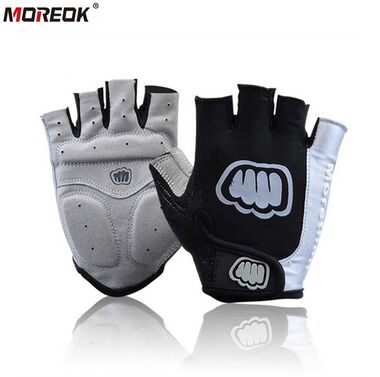 Велоперчатки "MOREOK", короткие пальцы, антискользящие, биэластичные, лайкра, размер "M", (черный, MOREOK01-M)