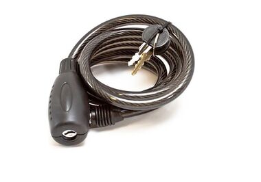 Замок противоугонный, 10 х 1800 мм, трос в пластик. оболочке, черный, 2 ключа, Golden KEY #0