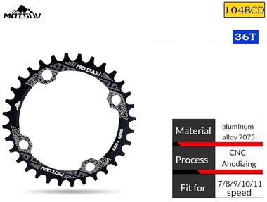 Звезда передняя ведущая, Round, Narrow Wide 104BCD, алюминиевая ALU-7005, 36T, MOTSUV, инд. упак. (черный) УТ00021669