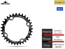 Звезда передняя ведущая, Round, Narrow Wide 104BCD, алюминиевая ALU-7005, 36T, MOTSUV, инд. упак. (черный) УТ00021669