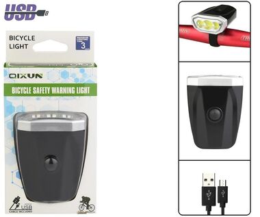 Фара передняя QX-Q05-3, 3 COB LED, 500 lumens, USB зарядка с аккумулятором 480 mAh, 4 режима работы, блистер, QIXUN