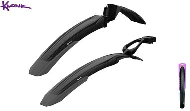 KLONK Комплект крыльев, 26"-29", MTB, переднее - в шток вилки, заднее быстросъемное- на подседельный штырь, для покрышек max. 2,35", Black/Grey, KLK-14001