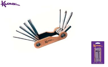 Набор инструментов KLONK, мультитул складной 9 предметов, шестигранники 7 шт.(2/2.5/3/4/5/6/8 мм), T-25, 2 отвертки, Cr-V, WOODY, бамбук, KLK-12012