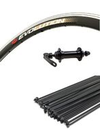 Колесо в сборе 700С" переднее, алюминиевая втулка SF-J14DGF, эксцентрик 9 мм, черные спицы, двустеночный обод EVOLUTION (AlexRims) УТ00021500