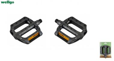 Педали WELLGO, платформенные (комплект 2 шт.), пластик/сталь, ось 1/2" (12мм), 107x96 мм, V-984DU, блистер (черный, УТ00031727)