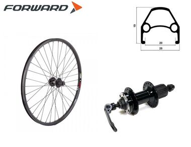 Колесо в сборе 27,5" заднее, алюминиевая втулка WZ-A282R 32 отв. дисковая (6 винтов) под кассету 8/9 ск., двустеночный обод, Forward DW (RWR270032D28)