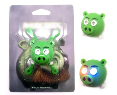 Фонарь детский "Злые птички" силикон, 2 LED, 3 реж., блистер (зеленый) #0