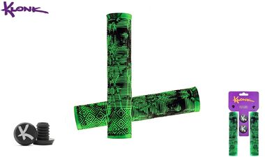 Рукоятки руля (грипсы) KLONK, 169 мм, для BMX вел./трюк. самокатов, противоскользящие, с барендами, KLK-11024, Green/Black