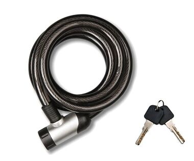 Замок противоугонный, 15 х 800 мм, трос в пластик. оболочке, 2 ключа, головка замка алюминий/пластик, POWER (черный, УТ00022498)