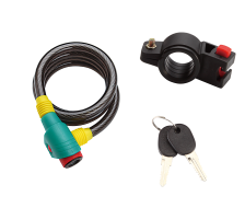 Замок противоугонный, 8 х 100 мм, трос в пластик. оболочке, 2 ключа, Golden KEY, с креплением на раму, блистер (черный/мультиколор, FWD-GK102.305)