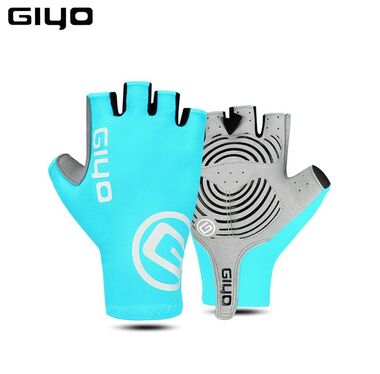 Велоперчатки GIYO, короткий палец, гелевые вставки, биэластичные, силикон, лайкра, размер "L" (бирюзовый)
