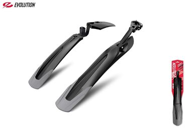 RBRL Комплект крыльев, 24"-29", MTB, переднее - двухсоставное на штаны и в шток вилки, заднее - на подседельный штырь, для покрышек max. 2,5", MG-910F/R, EVOLUTION (черный/серый, УТ00028694)