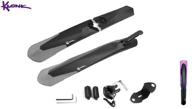 KLONK Комплект крыльев, 24"-29", MTB, переднее - в шток вилки, заднее быстросъемное- на подседельный штырь, для покрышек max. 2,40", Black/Grey, KLK-14002