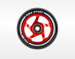 Колесо д/экстрим. самоката, 100 мм, алюминиевое, KMS, с подшипниками (черный/красный)