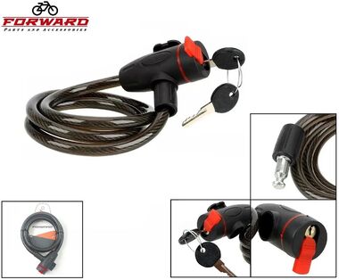 Замок противоугонный, 15 х 1000 мм, трос в пластик. оболочке, 2 ключа, FORWARD, ZX2138 (черный, RLKZX2138001)