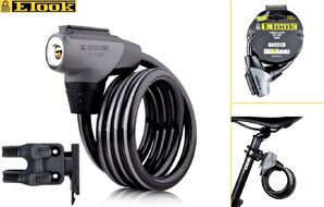 Замок противоугонный 12 х 1500 мм, трос, 2 ключа, ET155R, E-TOOK, блистер (черный, RLKET155R001)