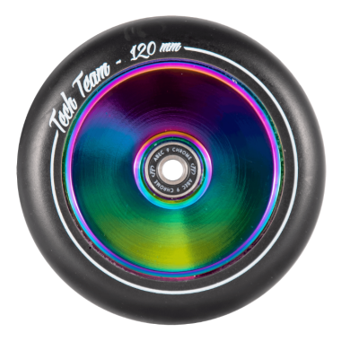 Колесо для трюкового самоката Hollow core 120x24 мм, алюминий, тип PU: SHR, подшипники ABEC 9 (e-plated neo chrome, NN002347)