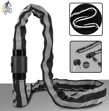 Замок противоугонный - цепь 6 x 1200 мм, 2 ключа, GD11-967, тканевая СВЕТООТРАЖАЮЩАЯ оплетка (черный)