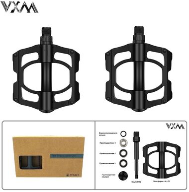 Педали платформенные (комплект 2 шт.) 9/16", 110x95 мм, алюминий, ось Cr-Mo, 3 промподшипника, VXM, инд. упак. (черный, УТ00020748)