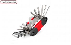 Набор инструментов RAPIDA, складной, 16 в 1, ключи шестигранники 2/2.5/3/4/5/6 мм, отвертки, головки 6/8/10 мм, ключ д/спиц, держатель алюминий/пластик, TQ-GJ-03