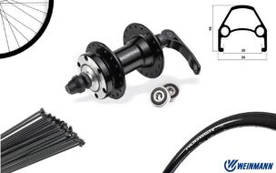 Колесо в сборе 26" переднее алюминиевая втулка WZ-A282FQD, дисковая (6 винтов) на промподшипниках под эксцентрик, черные спицы, пистонированый двустеночный обод HOGGER (Weinmann) УТ00023382