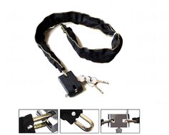 Замок противоугонный - цепь 4 х 800 мм, 3 ключа, металлический замок, тканевая оплетка (черный, УТ00022612)