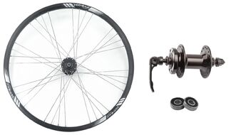 Колесо в сборе 26" переднее, алюминиевая втулка ZP-1023F, 32 отв., дисковая (6 винтов), 10 мм (эксцентрик), спицовка 8х4, пистонированный двустеночный обод VERY RACE (УТ00024647)