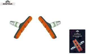 Тормозные колодки 70 мм (пара) V-Brake, RPD-124, двухкомпонентные, RAPIDA, блистер (красный/черный)