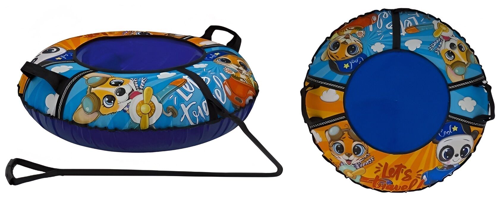 Санки надувные "Ватрушка"  93 см ПВХ/Oxford, принт "TRAVEL" (Blue/Orange, УТ00025591)