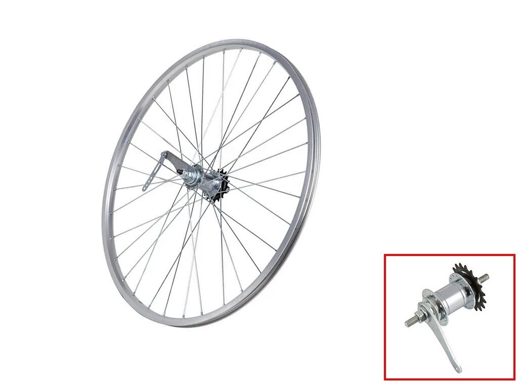 Колесо в сборе 24" заднее, втулка CF-E10, 3/8" (гайка), 1 скор., с ножным тормозом, алюминиевый одностеночный обод (WSF-24R)