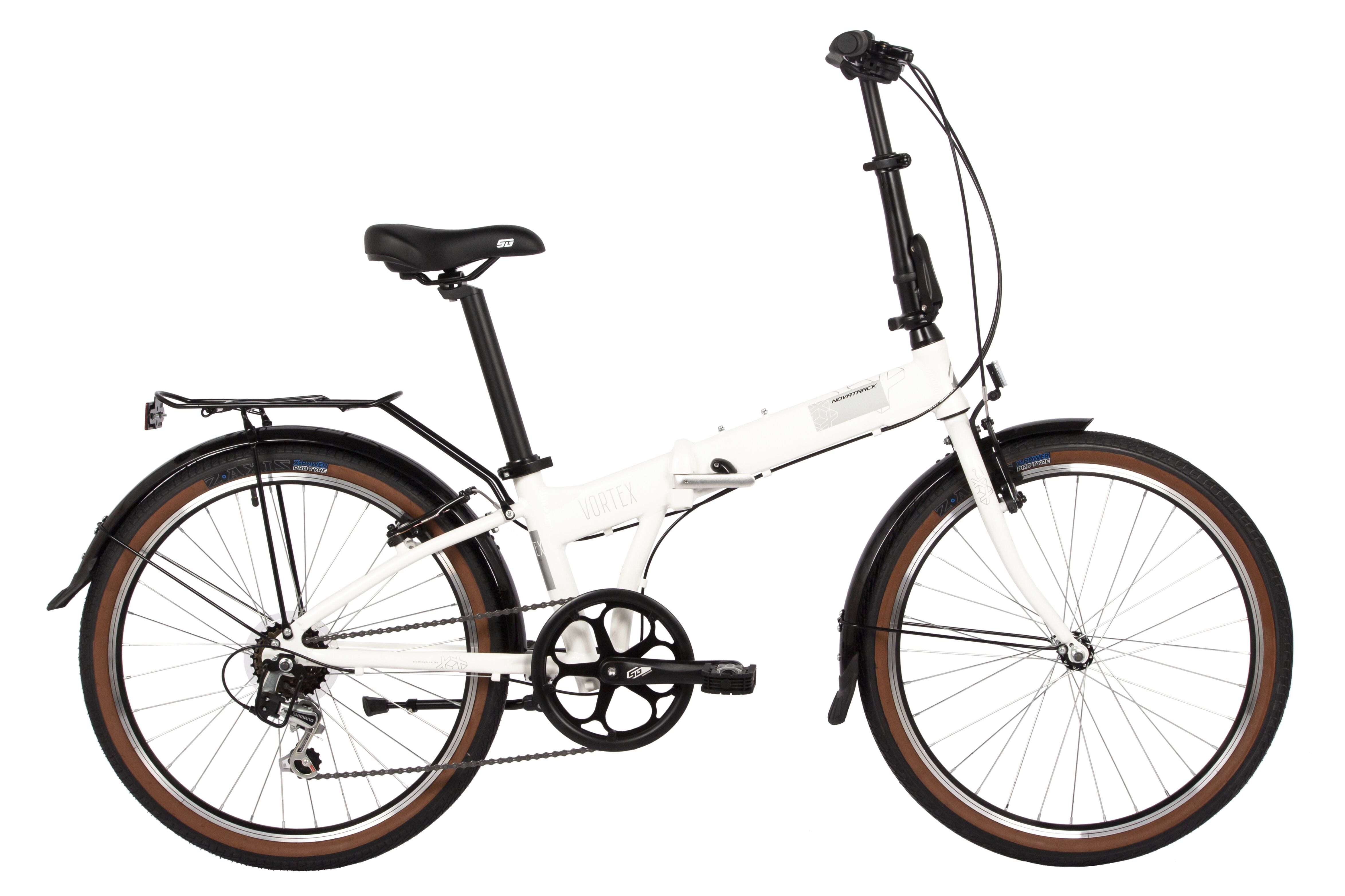 Велосипед NOVATRACK 24" VORTEX  белый, складной алюм. Shimano 6 speed, стальная вилка, вынос, алюм.р (24AFV.VORTEX.WT4)