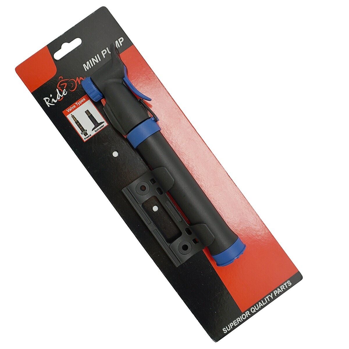 Насос компактный (ручной) RIDE Pump универсальный 28x220 мм, A/V, F/V, пластик, с фиксатором, с креплением на раму, S293-A (NTB19023)