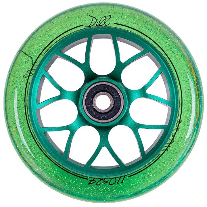 Колесо для трюкового самоката Dill 110 мм алюминиевое, green, подшипники ABEC 9 (NN010293)