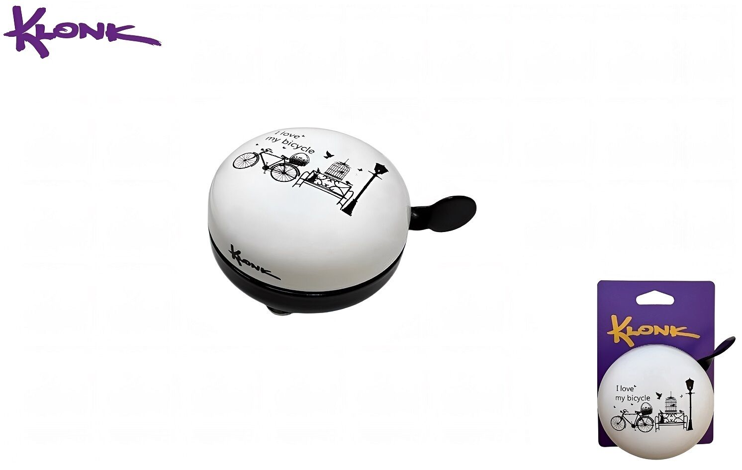 Звонок велосипедный KLONK, алюминиевый, ⌀80 мм, City, KLK-10017 (White/Black)