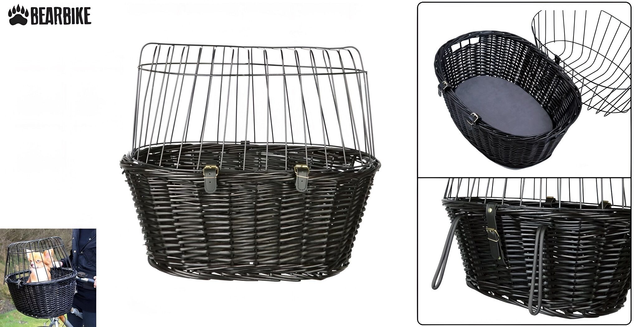 Корзина передняя, универсальная, 35х25х24 см, плетеная, HT-WK-050, Bear Bike (коричневый, RBRBBBNH0001)
