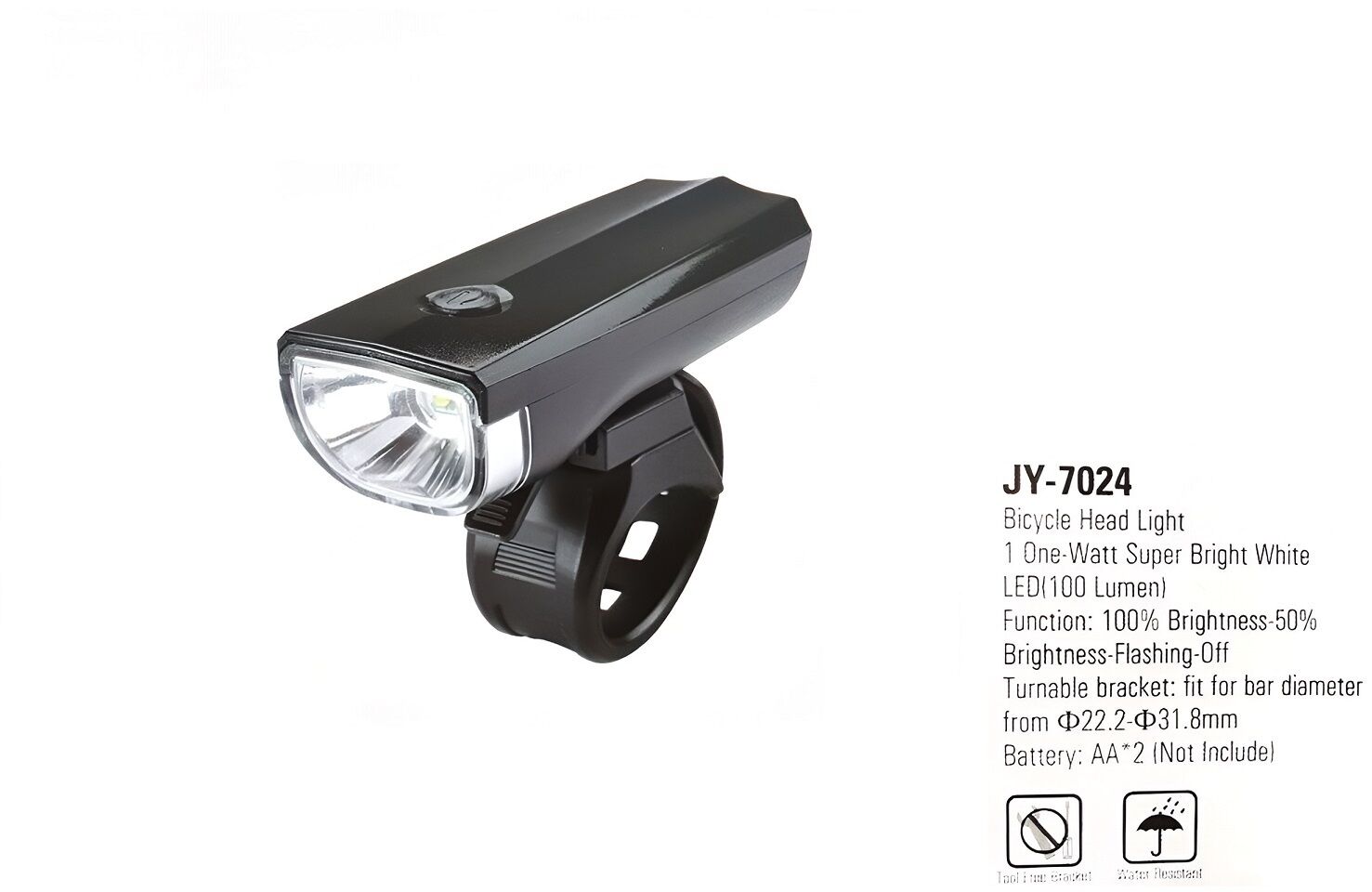 Фара передняя JY-7024, 1 Big Super LED, 1 Вт, 100 Lumen, 2 реж. работы, блистер (JY-7024)