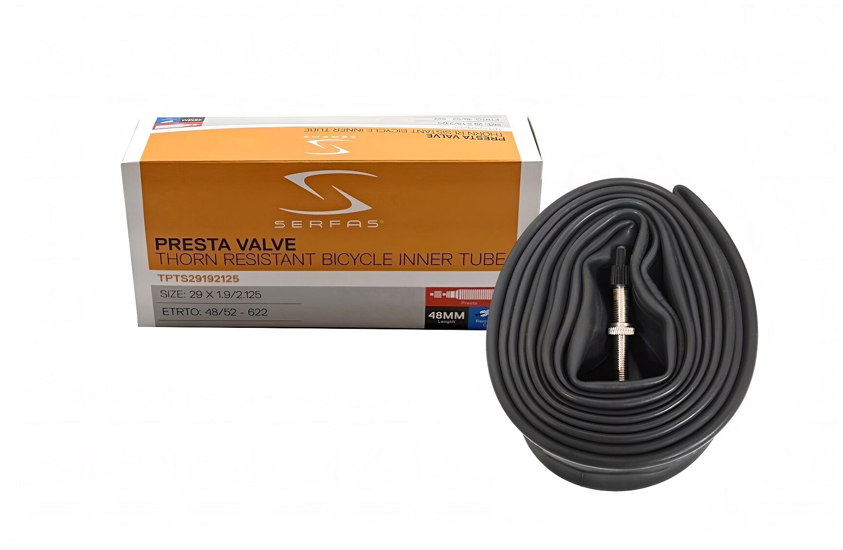 Камера 29x1,90/2,125 бутил, Presta (FV) 48 мм, Антипрокольная, SERFAS Thick