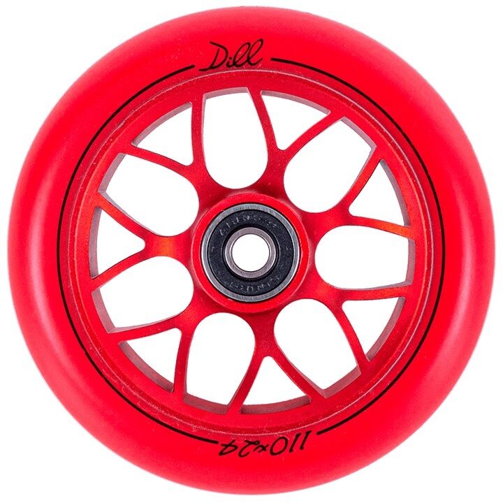 Колесо для трюкового самоката Dill 110 мм алюминиевое, red, подшипники ABEC 9 (NN010294)