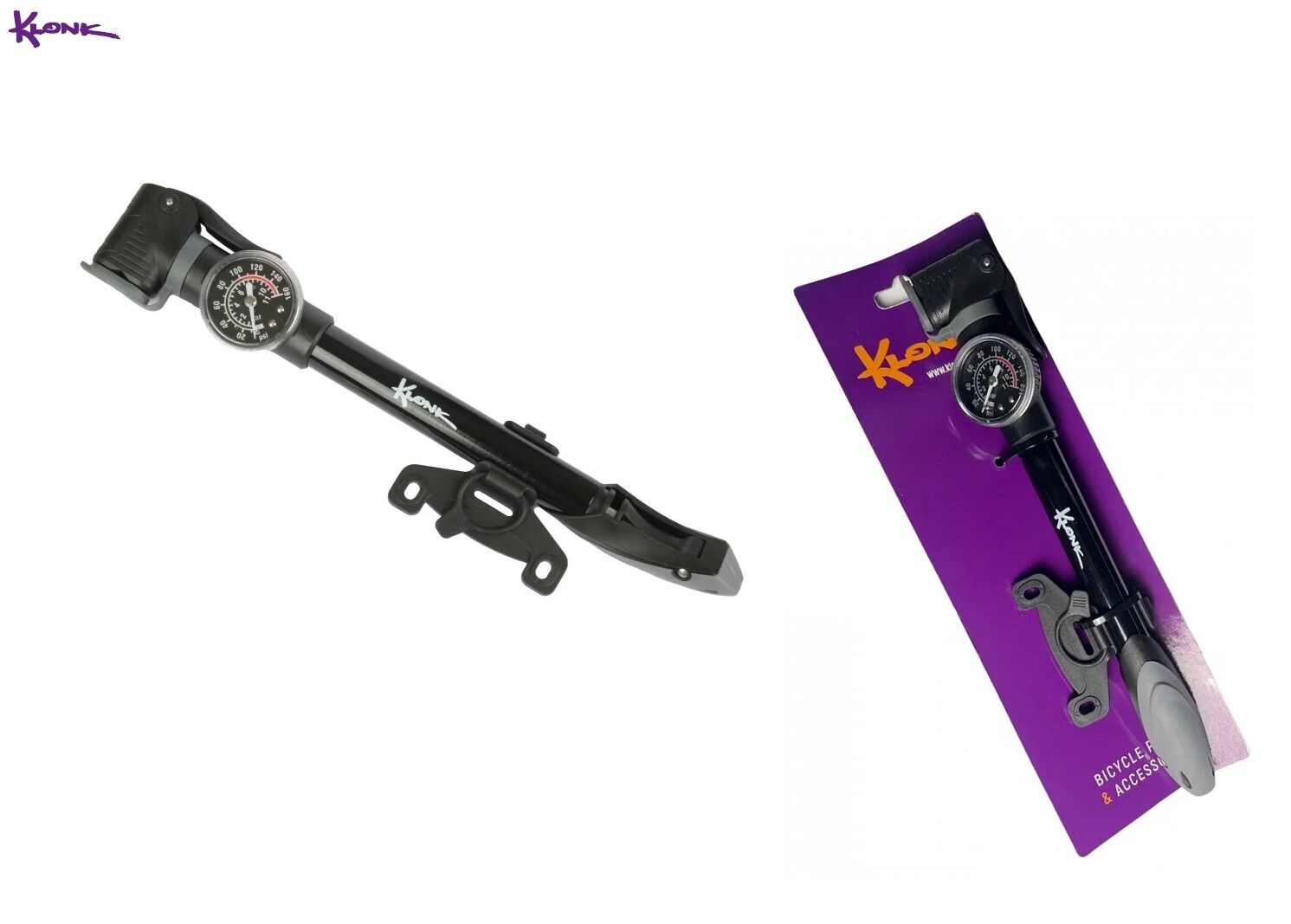 Насос компактный (ручной) KLONK, алюминиевый, телескопический, универсальный AV/PV/DV, с круглым манометром, 21х305 мм, блистер, 10713 (УТ00023701)