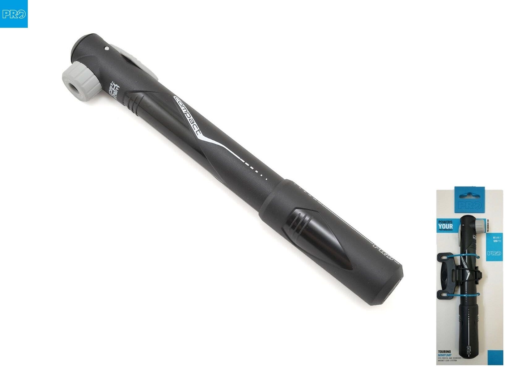 Насос компактный (ручной) PRO Compact, телескопический, универсальный AV/PV/DV, 120psi/8bar, магнитный замок, блистер (PRPU0041)