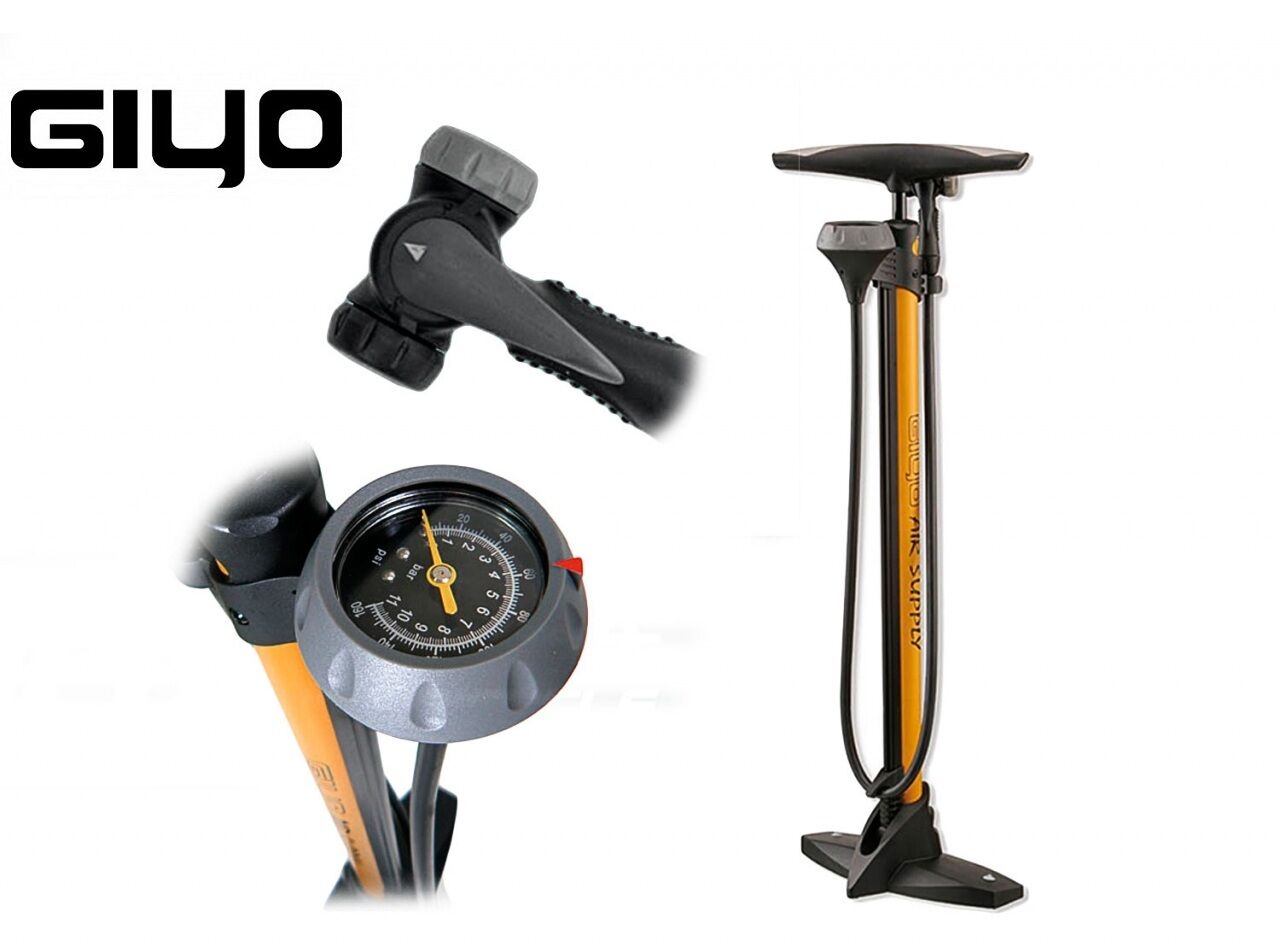Насос Giyo GF-56 напольный, алюминиевый, универсальный, переходник на Presta, с верхним манометром, 160 PSI (GF-56)