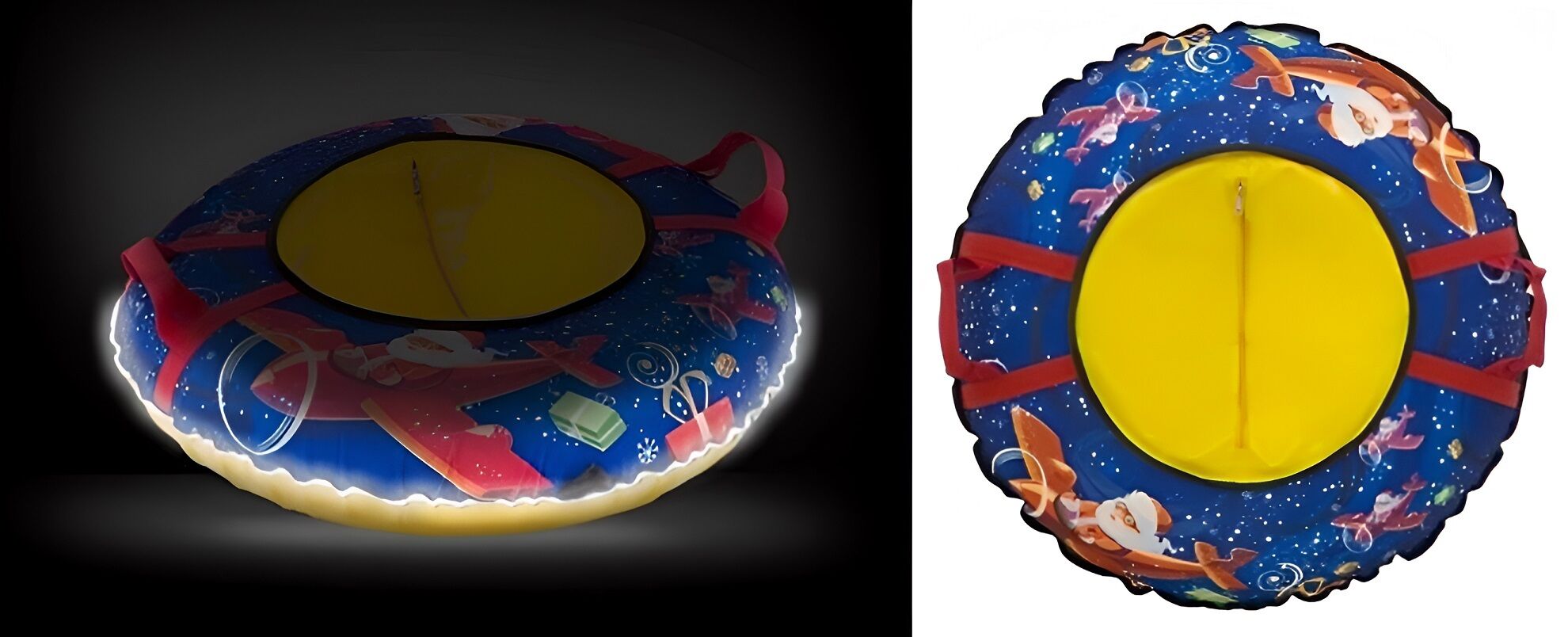 Санки надувные "Ватрушка"  93 см ПВХ/Oxford, принт "VOYAGE", с LED подсветкой (Blue/Yellow, УТ00025587)